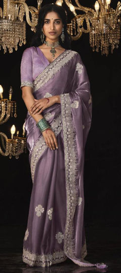 Purple and Violet color Saree in Silk fabric with Embroidered, Sequence, Thread, Zari work