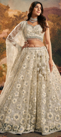 White and Off White color Ready to Wear Lehenga in Net fabric with Embroidered, Resham, Sequence, Thread work