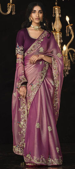 Pink and Majenta color Saree in Silk fabric with Embroidered, Sequence, Thread, Zari work