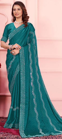 Blue color Saree in Art Silk fabric with Fancy Work work