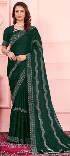 Green color Saree in Art Silk fabric with Fancy Work work