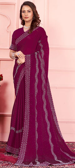 Purple and Violet color Saree in Art Silk fabric with Fancy Work work