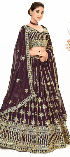 Purple and Violet color Lehenga in Georgette fabric with Fancy Work work