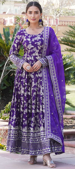 Party Wear Purple and Violet color Gown in Viscose fabric with Weaving work : 1940611