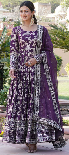 Party Wear Purple and Violet color Gown in Viscose fabric with Weaving work : 1940612