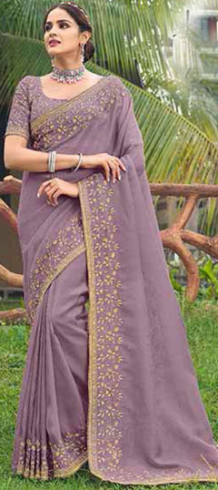 Purple and Violet color Saree in Silk fabric with Embroidered work