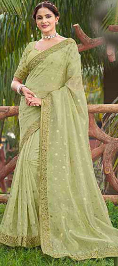 Green color Saree in Silk fabric with Embroidered work