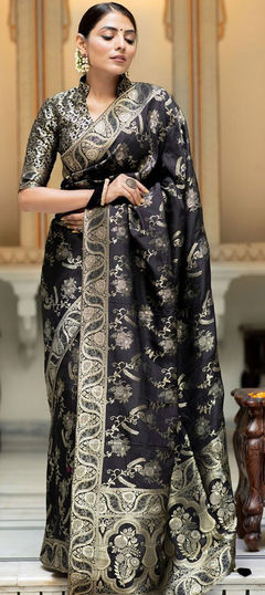 Black and Grey color Saree in Art Silk fabric with Weaving work