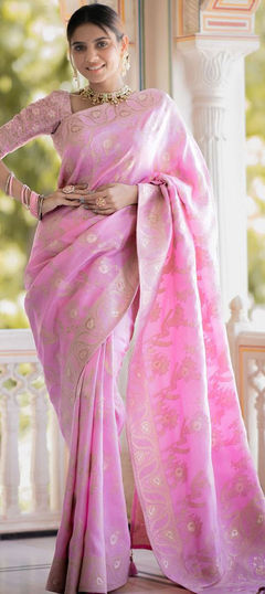 Pink and Majenta color Saree in Art Silk fabric with Weaving work