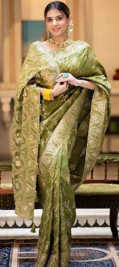 Green color Saree in Art Silk fabric with Weaving work