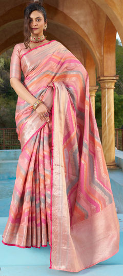 Pink and Majenta color Saree in Blended fabric with Weaving, Zari work