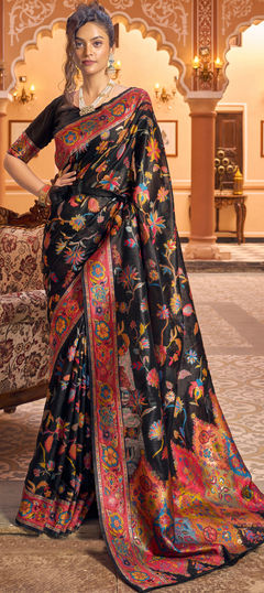 Black and Grey color Saree in Blended Cotton fabric with Weaving work