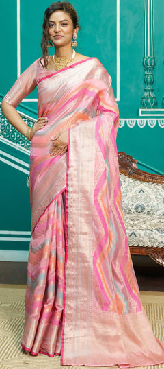 Pink and Majenta color Saree in Blended fabric with Weaving, Zari work