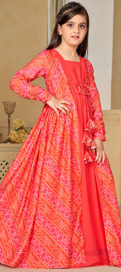 Party Wear Pink and Majenta color Girls Gown in Faux Georgette fabric with Digital Print work : 1940831