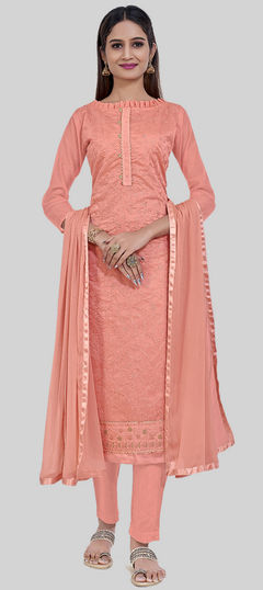 Festive, Party Wear Pink and Majenta color Salwar Kameez in Chanderi Silk fabric with Straight Embroidered, Thread work : 1940879