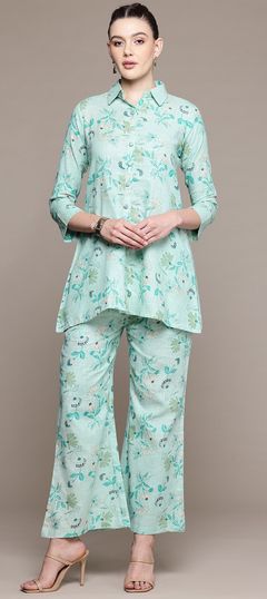 Green color Co-ords Set in Cotton fabric with Printed work