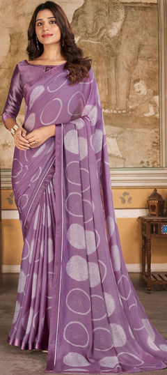 Purple and Violet color Saree in Georgette fabric with Digital Print work