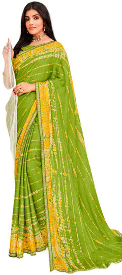 Green color Saree in Georgette fabric with Printed work