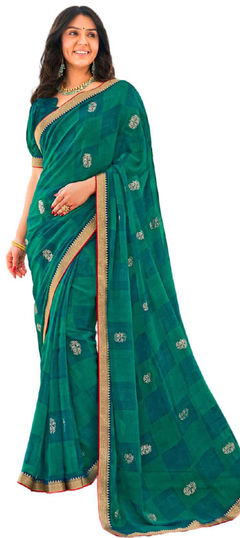 Green color Saree in Georgette fabric with Printed work