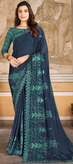 Blue color Saree in Georgette fabric with Digital Print work