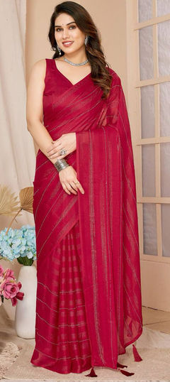 Pink and Majenta color Saree in Art Silk fabric with Thread work