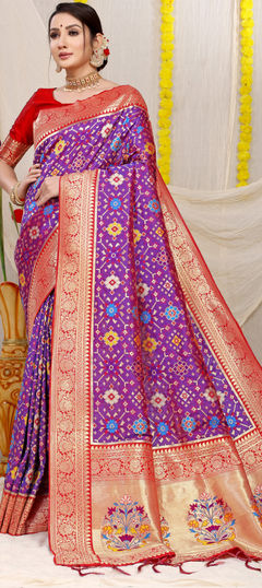 Purple and Violet color Saree in Patola Silk fabric with Weaving, Zari work