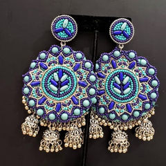 Silver Rodium Polish Oxidized Silver color Earrings in Metal Alloy studded with Beads