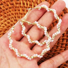 Gold Rodium Polish White and Off White color Earrings in Metal Alloy studded with Pearl