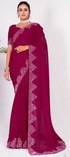 Pink and Majenta color Saree in Art Silk fabric with Embroidered, Thread work