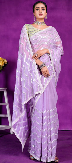 Purple and Violet color Saree in Shimmer fabric with Sequence work