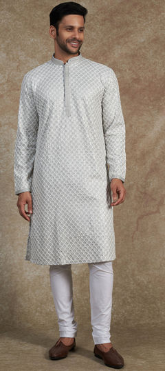 Silver color Kurta Pyjamas in Rayon fabric with Embroidered, Sequence work