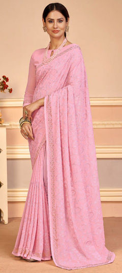 Pink and Majenta color Saree in Georgette fabric with Stone, Swarovski work