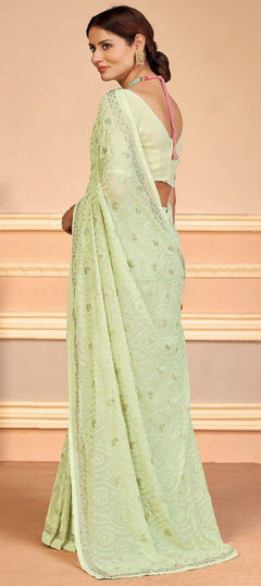 Green color Saree in Georgette fabric with Stone, Swarovski work