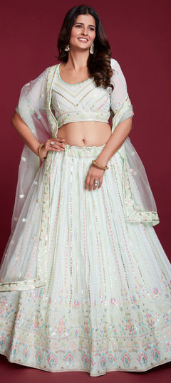 Blue color Lehenga in Georgette fabric with Sequence, Thread work