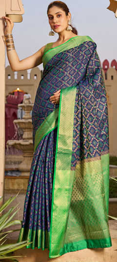 Blue color Saree in Blended fabric with Weaving, Zari work