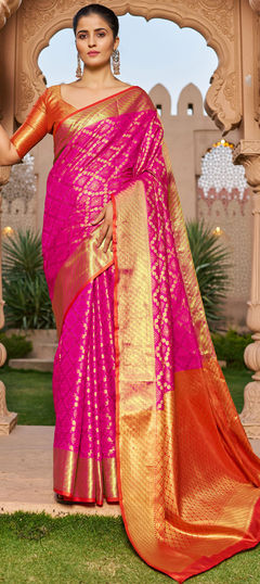 Pink and Majenta color Saree in Blended fabric with Weaving, Zari work