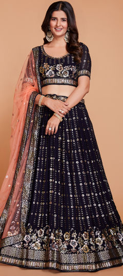 Blue color Lehenga in Georgette fabric with Embroidered, Resham, Sequence, Thread work