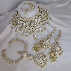 Gold Rodium Polish White and Off White color Necklace in Metal Alloy studded with CZ Diamond, Kundan, Pearl