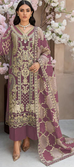 Pink and Majenta color Salwar Kameez in Organza Silk fabric with Embroidered, Sequence, Thread work