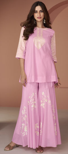 Pink and Majenta color Salwar Kameez in Georgette fabric with Embroidered, Lace, Sequence, Thread work