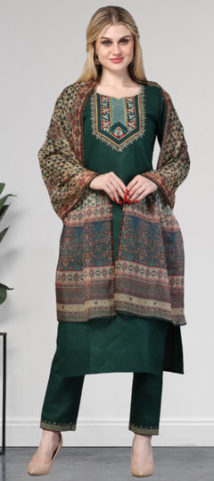 Green color Salwar Kameez in Rayon fabric with Embroidered, Thread work