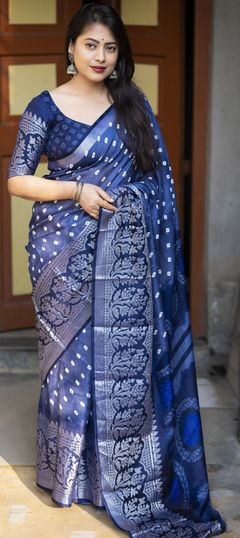 Festive, Reception, Traditional Blue color Saree in Art Silk fabric with Rajasthani, South Bandhej, Weaving work : 1943076