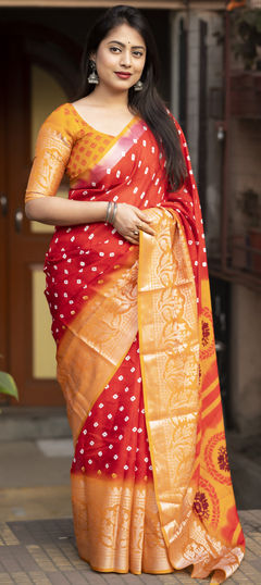 Festive, Reception, Traditional Red and Maroon color Saree in Art Silk fabric with Rajasthani, South Bandhej, Weaving work : 1943080