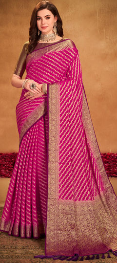 Pink and Majenta color Saree in Georgette fabric with Weaving work