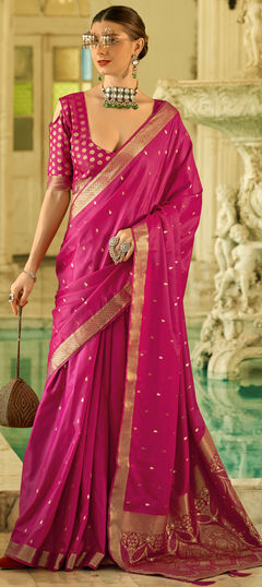 Traditional, Wedding Pink and Majenta color Saree in Satin Silk fabric with South Weaving, Zari work : 1943164