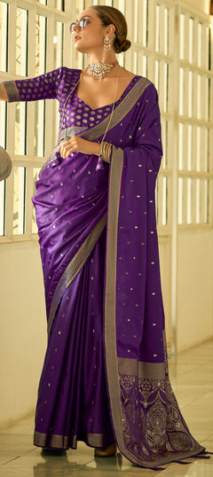 Purple and Violet color Saree in Satin Silk fabric with Weaving, Zari work