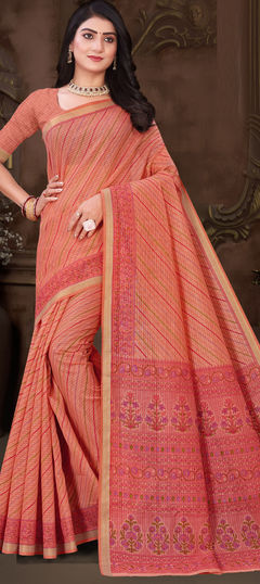 Pink and Majenta color Saree in Cotton fabric with Printed work