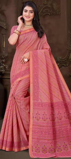 Pink and Majenta color Saree in Cotton fabric with Printed work