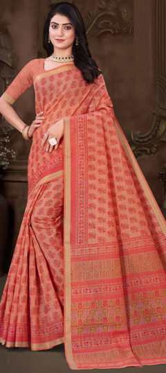 Pink and Majenta color Saree in Cotton fabric with Printed work