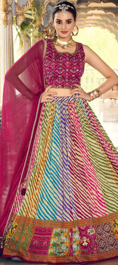 Reception, Wedding Multicolor color Ready to Wear Lehenga in Silk fabric with Flared Lehariya, Printed, Sequence, Thread work : 1943292